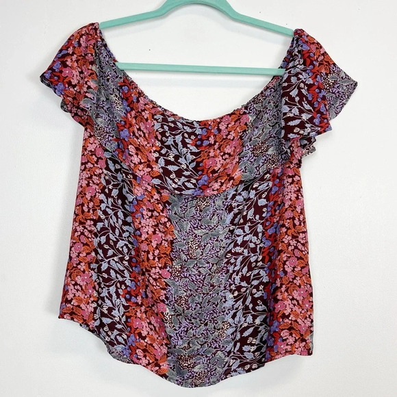 Maeve Anthropologie Blouse Women Size Small Multicolor Floral Off Shoulder Shirt - Picture 1 of 6